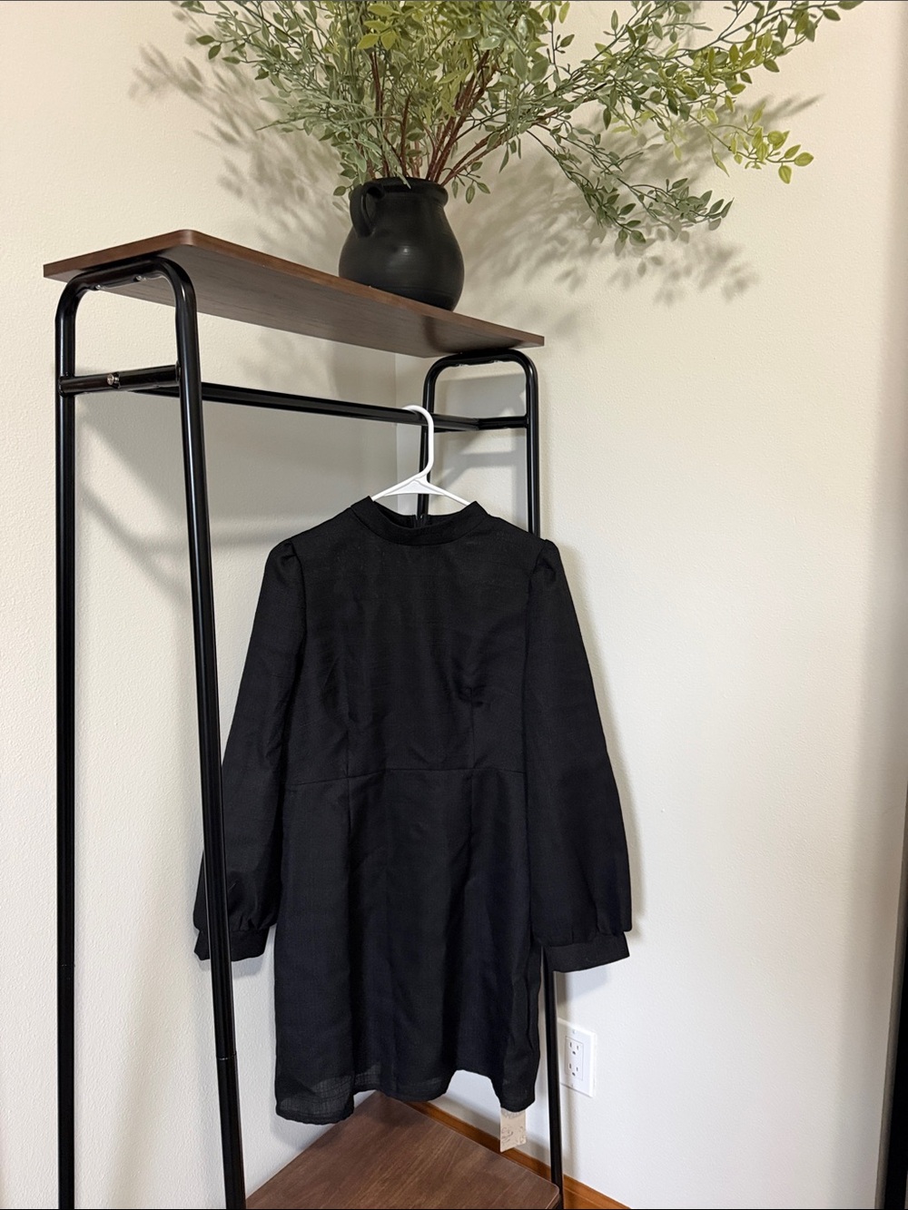 SHEIN Black Long-Sleeve Mini Dress with High Neck